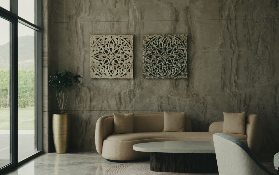 Muurkunst met houten driedimensionale elementen Muurkunst met houten driedimensionale elementen